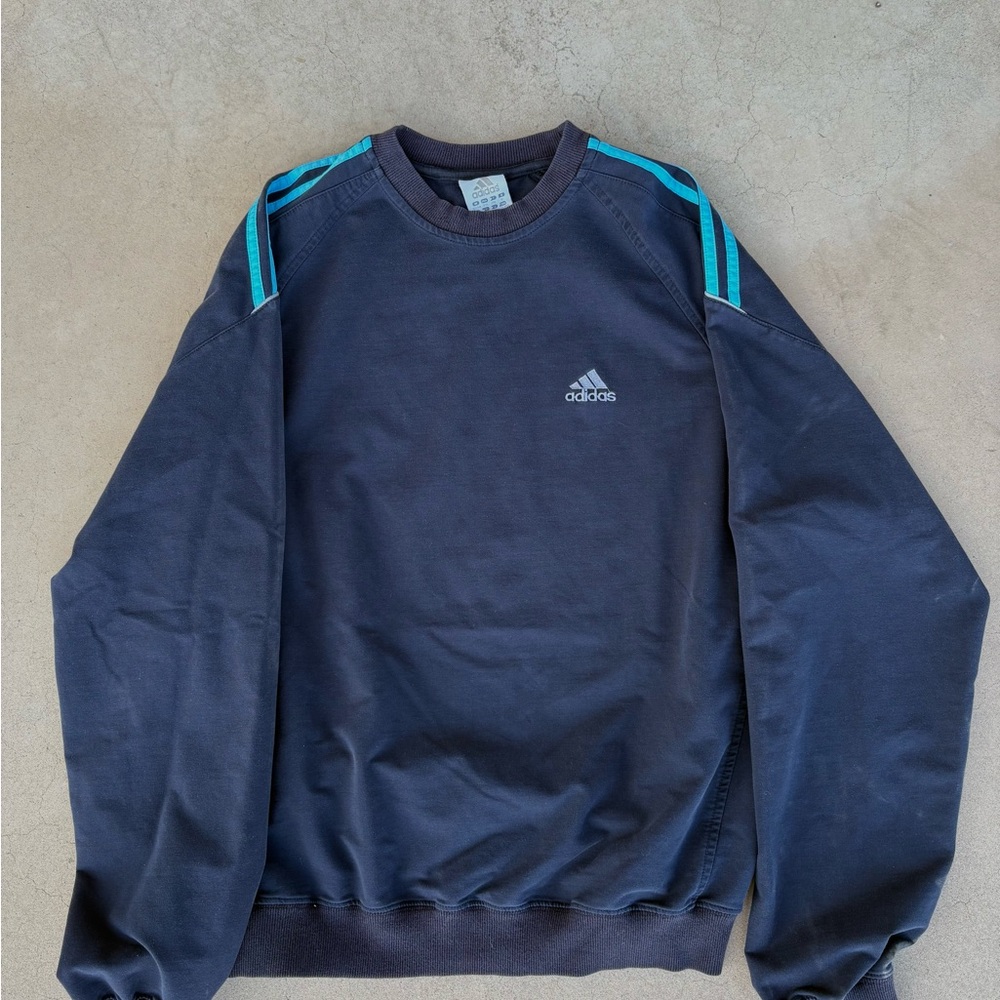Adidas Black and Blue Crewneck Sweater with Stripes